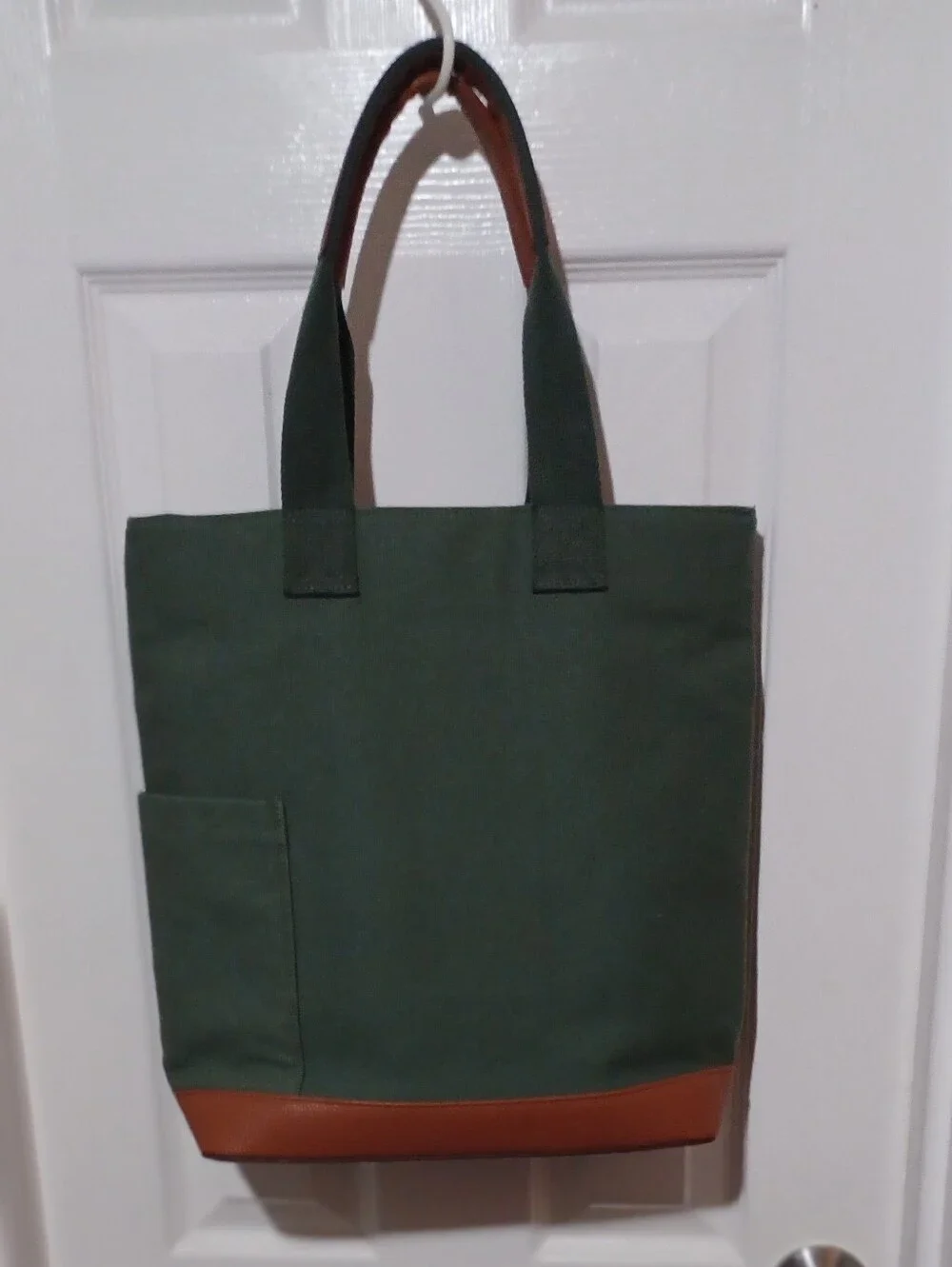 Rae Dunn Green Canvas Messenger Tote with Brown Trim